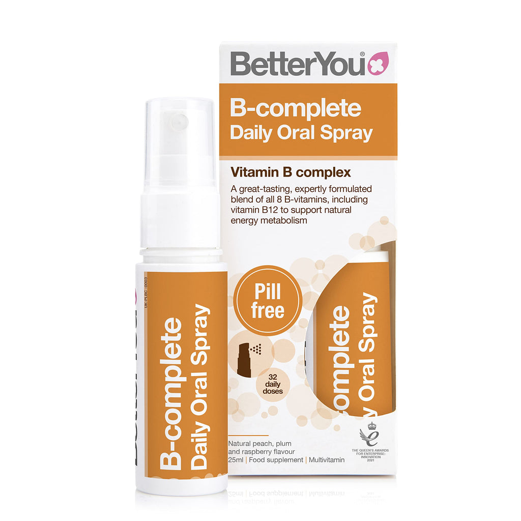 BetterYou B-Complete Daily Oral Spray, Pill-Free Vitamin B Complex Supplement, Formulated Blend of All 8 B Vitamins, Including B12 to Support Natural Energy, 1-Month Supply, Made in The UK - BeesActive Australia