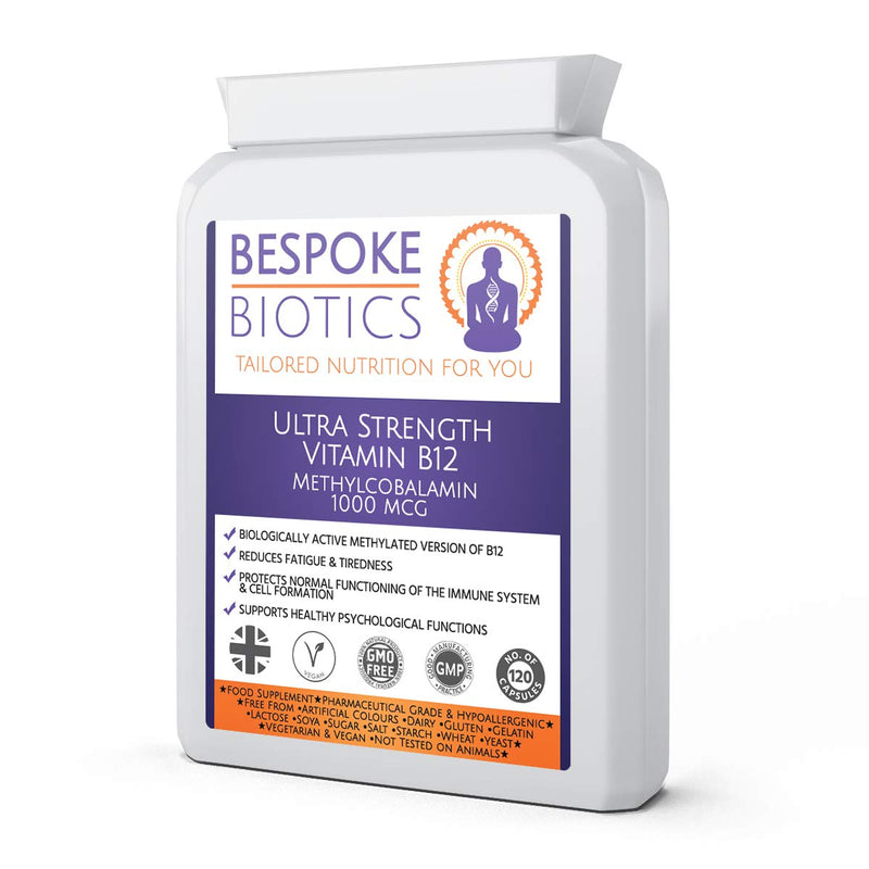 Vitamin B12 1000mcg 100% Methylcobalamin |Vegan |120 Caps| High Adsorption Bioavailability|| Not Cheaper Cyanocobalmine| Anemia | Fatigue| Mood| DNA| No Injections! UK +Bioavailable Form - BeesActive Australia