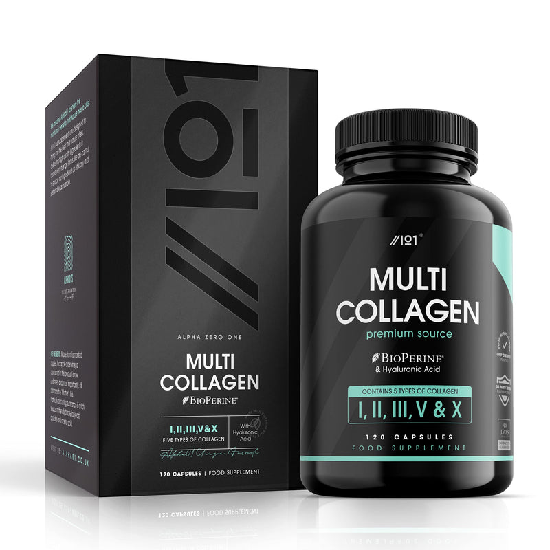 Multi Collagen Capsules - Types I, II, III, V & X - Wild Caught Marine, Grass Fed Bovine, Eggshell & Free-Range Chicken Collagen Powder, with Hyaluronic Acid & Vitamin C, 120 Caps 120 Count (Pack of 1) - BeesActive Australia