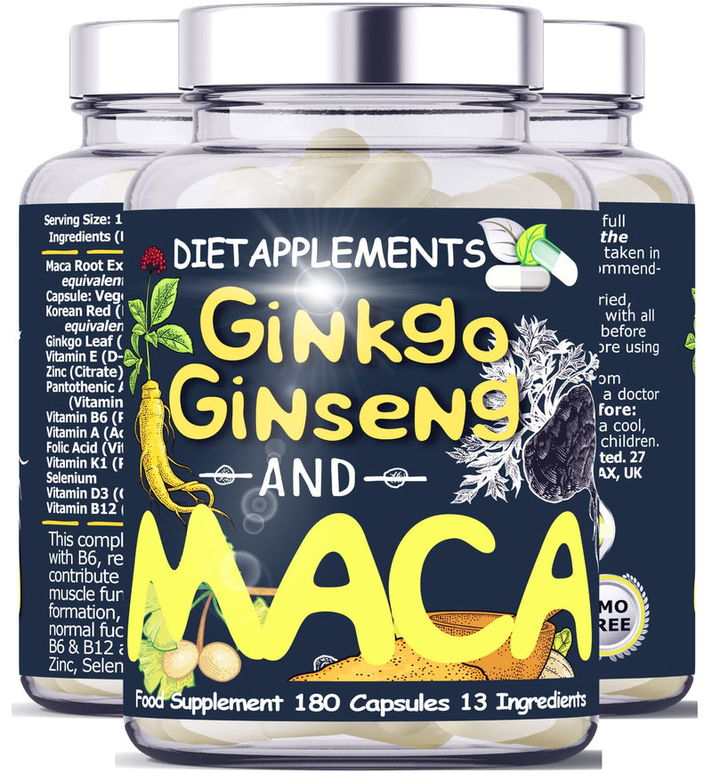 Maca Root 4000mg, Ginkgo Biloba, Korean Red (Panax) Ginseng - 4256mg - Vegan Capsules - Zinc, Vitamins D3, E, B5, B6, B12, A, K, Folic Acid, Selenium for Immune System & Hormonal Activity. 1 Bottle - BeesActive Australia