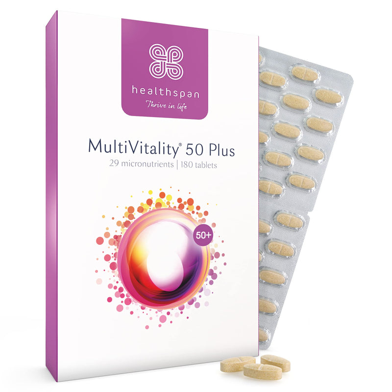 Healthspan Multivitamin 50 Plus (180 Tablets) | Advance Multivitamin for over-50's | Immune Health Support | 13 Vitamins & 12 Minerals | Ginkgo Biloba & Citrus Bioflavonoids | Vegetarian 180 Count (Pack of 1) - BeesActive Australia