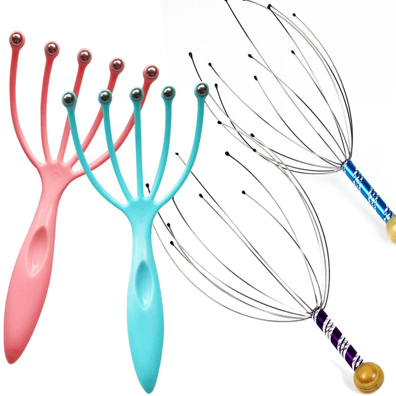 MINGZE 4 Pieces Scalp Massager Head Scratcher, Head Scalp Headache Stress Relief Stimulates Blood Circulation, Handheld Relaxation, 2 Pieces Scalp Scratcher and 2 Pieces Roller Ball Claw Massager - BeesActive Australia
