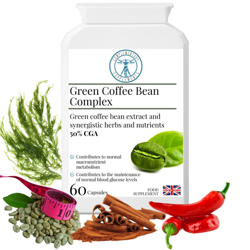 Complementary Supplements - Green Coffee Bean Complex – Metabolism & Weight Loss Support - MAX Strength 8000mg 50% Chlorogenic Acid CGA, Chromium Picolinate - 60 Capsules - BeesActive Australia