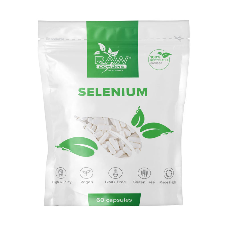 Selenium 200 mcg 60 Capsules High Strength � Selenium Vegan Supplement � Selenium Supplements � Acts as Powerful Antioxidant - Thyroid Function, Immune System, Hair, and Nails Support by Raw Powders - BeesActive Australia