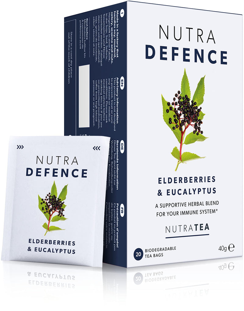 NUTRADEFENCE - Cold and Flu Tea | Cough Tea | Immune Tea - Providing Immune Support - Includes Eucalyptus, Elderberry and Mullein - 20 Enveloped Tea Bags - by Nutra Tea - Herbal Tea 20 Count (Pack of 1) - BeesActive Australia