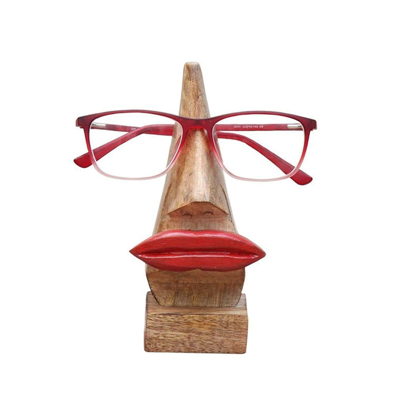 Indus Lifespace Decorative Spectacle Holder Wooden Eyeglass Home Decor Display Stand Office Desk Decoration (Red Lips) - BeesActive Australia
