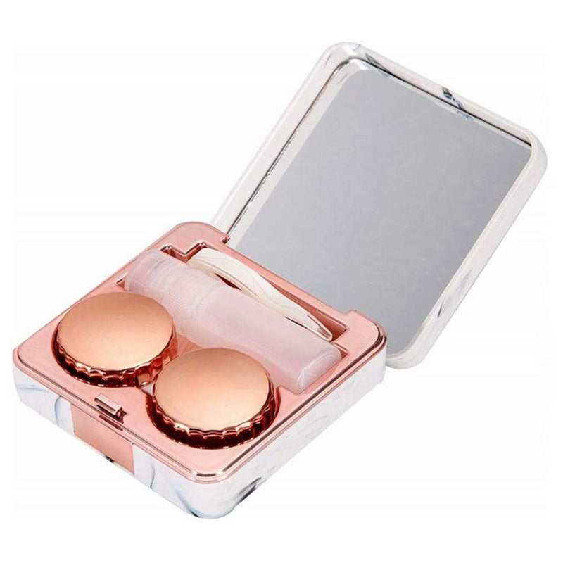 1 Pc Marble Contact Lens Case Travel Contact Lens Case Mini Box Beauty Box Companion Box Portable Invisible Mirror Box(Marble Series Rose Gold) - BeesActive Australia