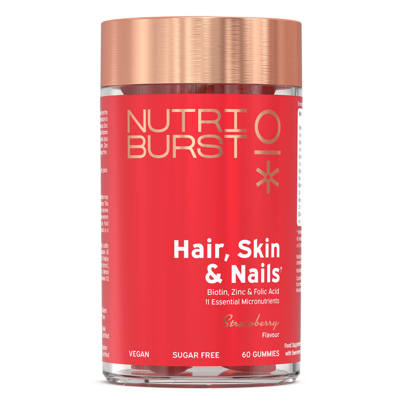 Nutriburst - Hair Skin and Nails Gummies - Biotin Zinc Vitamin E for Thicker Hair & Stronger Nails - Sugar Free Supplements - 60 Gummies 1 Month Supply - Plant Based Suitable for Vegetarians & Vegans Hair, Skin & Nails Advanced Nutrition - BeesActive Australia