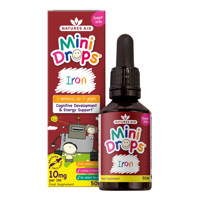 Natures Aid Iron Mini Drops for Infants and Children, Cognitive Development, Sugar Free, 50 ml Single - BeesActive Australia