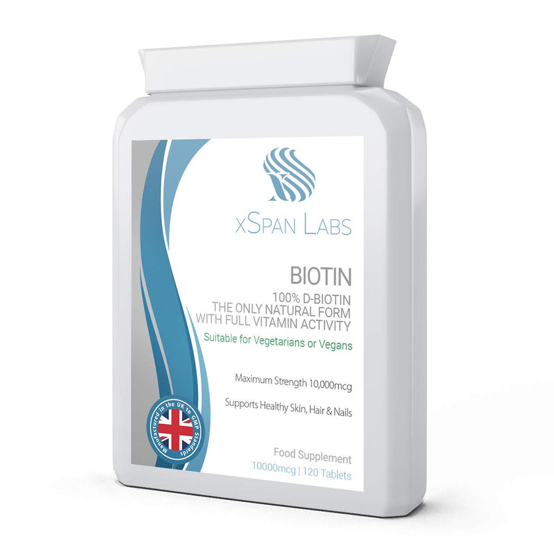 Biotin 10,000mcg 120 Tablets - Made Using 100% D-Biotin The only Natural Form with Full Vitamin B7 Activity to Support Healthy Hair, Nails and Skin - BeesActive Australia