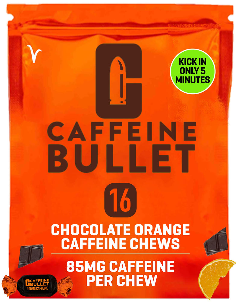 Caffeine Bullet Energy Chews - Chocolate Orange. 16 * 85mg Caffeine Sweets - Faster Kick Than Pills, Gels & Gum. Sport Science for Running, Cycling, Gaming. A Pre Workout Endurance Boost. 4 Count (Pack of 4) - BeesActive Australia