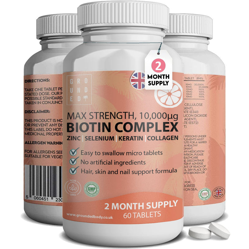 Biotin Hair Growth Supplement Complex 60 Tablets | 10,000 mcg Biotin with Collagen, Selenium, Keratin & Zinc | Promotes Growth, Thickness, Strength & Volume | Men & Women Hair Support Vitamins - BeesActive Australia