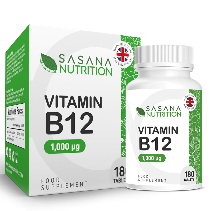 Sasana Nutrition Vitamin B12 Tablets High Strength 1000mcg - 180 Vegan/Vegetarian Tablets 6 Months Supply � B12 Vitamin Manufactured in The UK - BeesActive Australia
