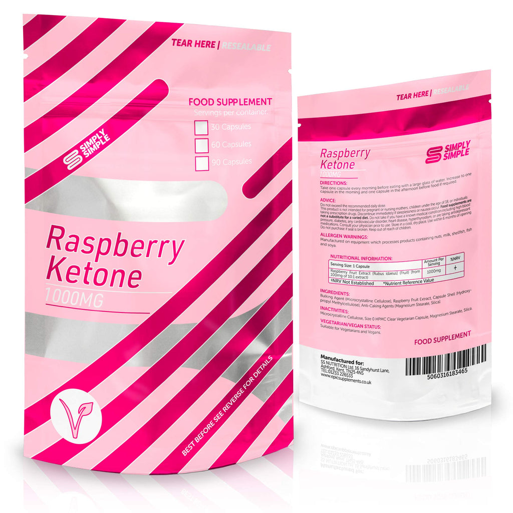Simply Simple Raspberry Ketone Pills 1000mg Pure Ketones Fruit Extract | Weight Loss Management | Keto Diet Vegetarian Friendly Food Supplements | Made in The UK 90 Count (Pack of 1) - BeesActive Australia