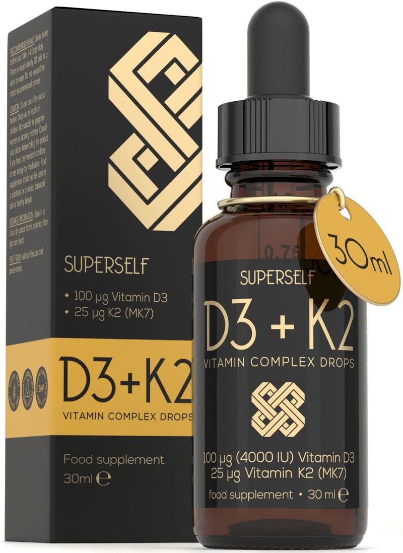 Vitamin D Drops - Vitamin D3 K2 Liquid Supplement for Adults - High Strength Vitamin D 4000 IU & Vitamin K2 25mcg Dose - 30ml 600 Drops - Vitamin D Liquid 1000IU per Drop - Vegetarian - Natural Orange - BeesActive Australia
