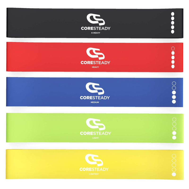 Coresteady Resistance Bands Set of 5 - Mini Fitness & Loop Exercise Band for Men & Women - Yoga, Body & Gym Sport Resistance Loop Bands for Strength, Muscle & Tone - With E-Guide & Travel Bag Set of 5 (Colour Mix 1) - BeesActive Australia