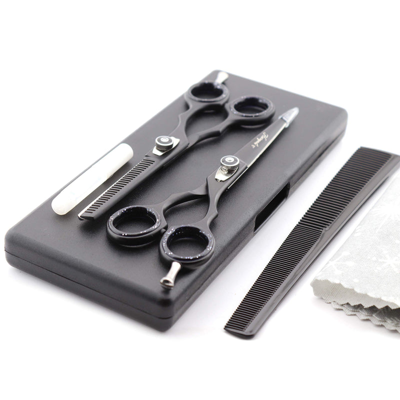Haryali London Black Hairdressers Professional 6 Inch Hairdressing Barber Scissors Set Texturing Thinning Hair Cutting Shears, Comb, Oil Bottle, Cloth and Hair Clipper Comes in Black Case - BeesActive Australia