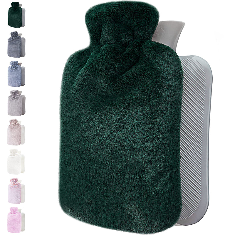 Qomfor Hot Water Bottle with Fluffy Cover - Soft Premium Faux Fur Cover - 1.8l Large Capacity - Hot Water Bag for Cosy Nights, Pain Relief, Back, Neck and Shoulders - Great Gift for Women (Green) Green - BeesActive Australia