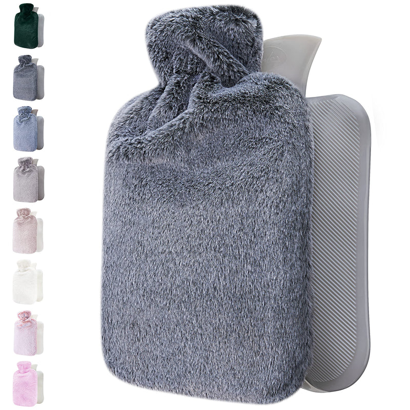 Qomfor Hot Water Bottle with Fluffy Cover - Soft Premium Faux Fur Cover - 1.8l Large Capacity - Hot Water Bag for Cosy Nights, Pain Relief, Back, Neck and Shoulders - Great Gift for Women (Dark Grey) Dark Grey - BeesActive Australia