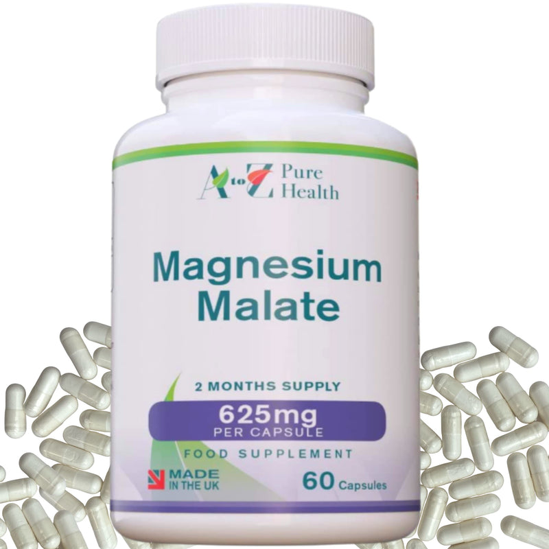 Magnesium Malate Capsules | High Absorption, Premium Magnesium Malate 625mg Supplement | 60 Easy to Swallow Capsules (2 Months Supply) | Supports Energy Levels, Heart Health, Muscle Function | UK Made - BeesActive Australia