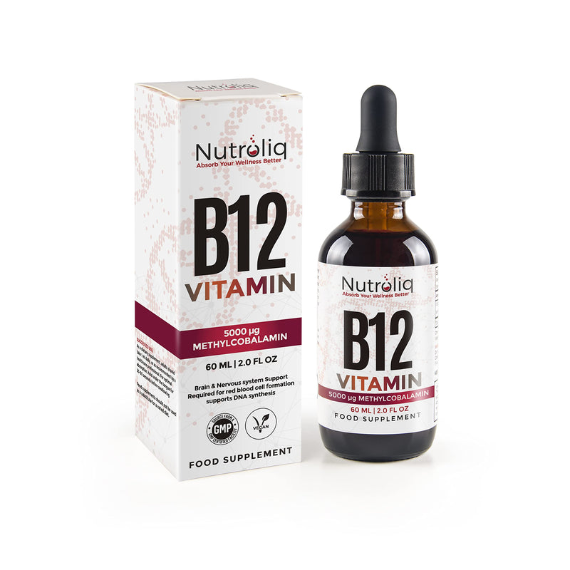 Nutroliq Vitamin B12 Liquid Drops - High-Strength 5000mcg Methylcobalamin Supplement - Energy Booster, Immune System Support, Better Concentration and Metabolism - Vegan & Vegetarian Formula - 60ml - BeesActive Australia