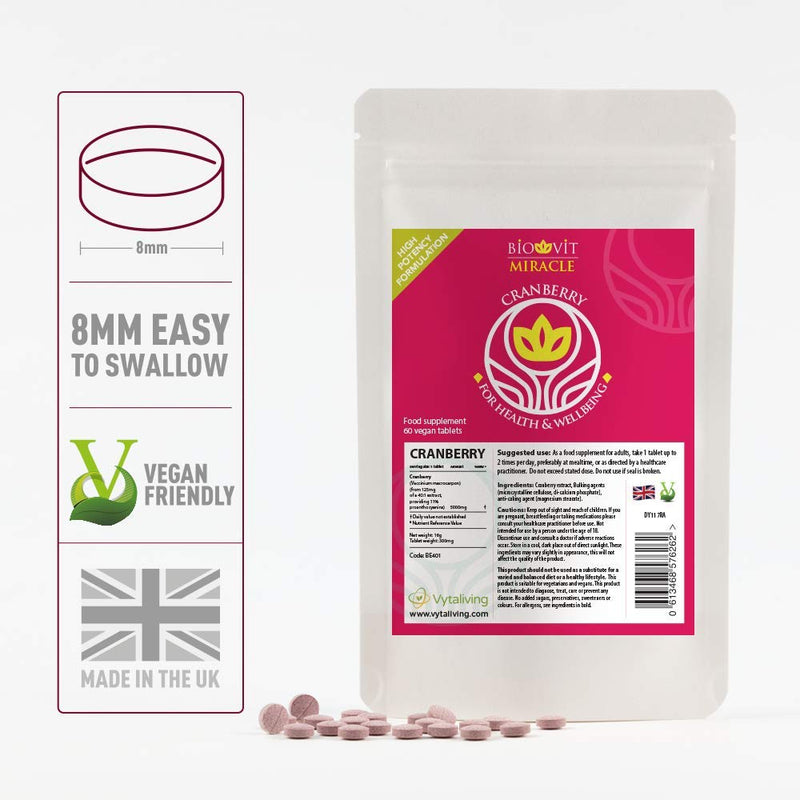 VYTALIVING Biovit Cranberry Tablets - Urinary Tract Infection Treatment - Cranberry Supplement - High Strength - Immunity Booster | 60 Tablets - BeesActive Australia