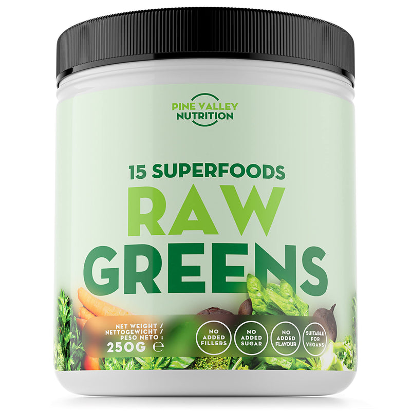 Raw Greens � Ultimate Natural Blend with 15 Premium Superfoods and Vegetables - Vegan Super Greens Powder Including Green Tea, Spirulina, Ginger Root & Pea Protein (50 Servings, 250g) - BeesActive Australia