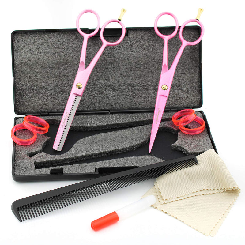 Haryali Left Handed Pink Professional 6 Inch Hairdressing Thinning Barber Scissors Set Hair Cutting Hairdresser Shears Comes in Black Case - BeesActive Australia