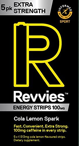 Revvies Extra Strength Energy Strips | Cola Lemon | 100mg of Caffeine per Strip | 10 x 5PK = 50 Strips | 1 Strip = 1.25 x Energy Drink | Less Than 2 Calories | Vegan…… - BeesActive Australia