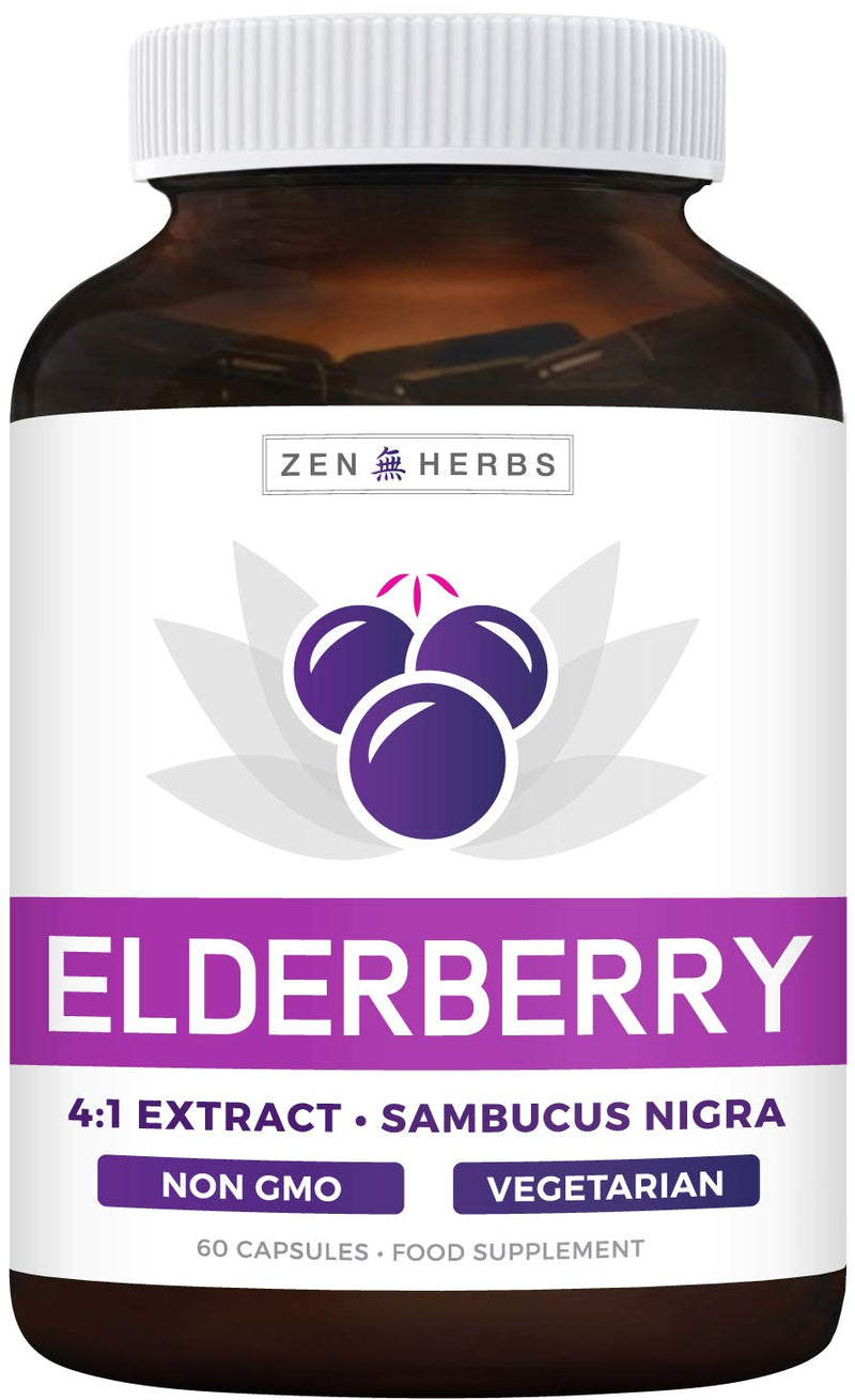 Elderberry 4:1 Extract Capsules (Non-GMO) Equivalent to 2,000mg Fresh Sambucus Black Elderberry Supplement - 60 Vegetarian Capsules (No Pills or Syrup) - BeesActive Australia