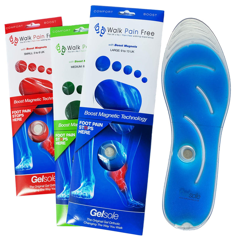 Orthotic Gel Insoles, Boost Magnetic Technology | Walk Pain Free Comfort Insoles | Reduce Heel Pain, Plantar Fasciitis, Flat Feet | Supplying NHS & Emergency Services (Small: 3 to 6 UK, Red) SMALL: 3 to 6 UK - BeesActive Australia