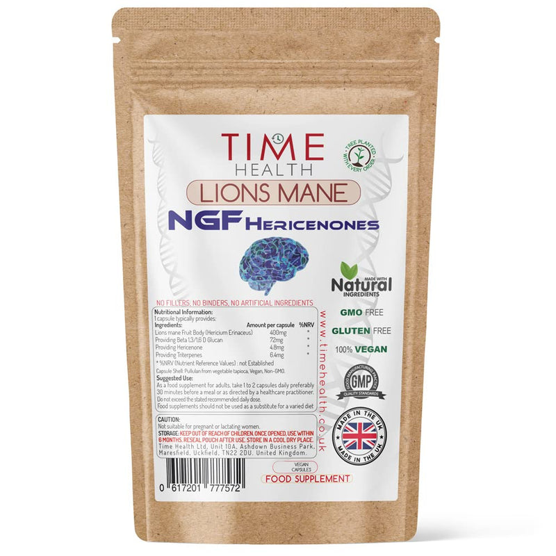 Lions Mane NGF - High Strength - Vegan - No Fillers, Binders or Flow Agents - Pullulan Capsules (120 Capsule Pouch) 120 Count (Pack of 1) - BeesActive Australia