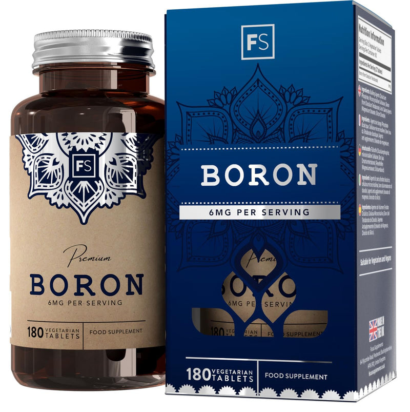 FS Boron Supplement | 180 Chelate Vegan Boron Tablets | High Strength 6mg Boron Per Serving - 6 Month Supply | Nootropic Supplements | Gluten, Allergen Free & Non-GMO | Manufactured in The UK 180 Count (Pack of 1) - BeesActive Australia