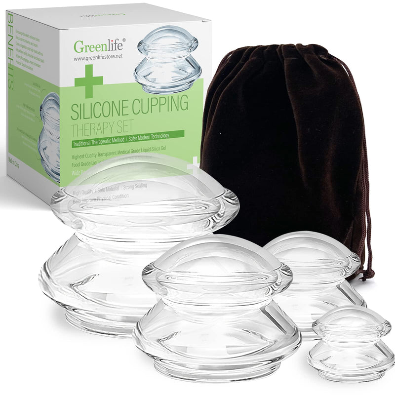 GreenLife® Cupping Therapy Sets - Silicone Cups Set Firm (4 pcs) for Muscle Soreness Pain Relief Body Neck Knee, Self Massage Tool, Deep Muscle Massager, Anti Cellulite Joint Pain Recovery 4 Count (Pack of 1) - BeesActive Australia