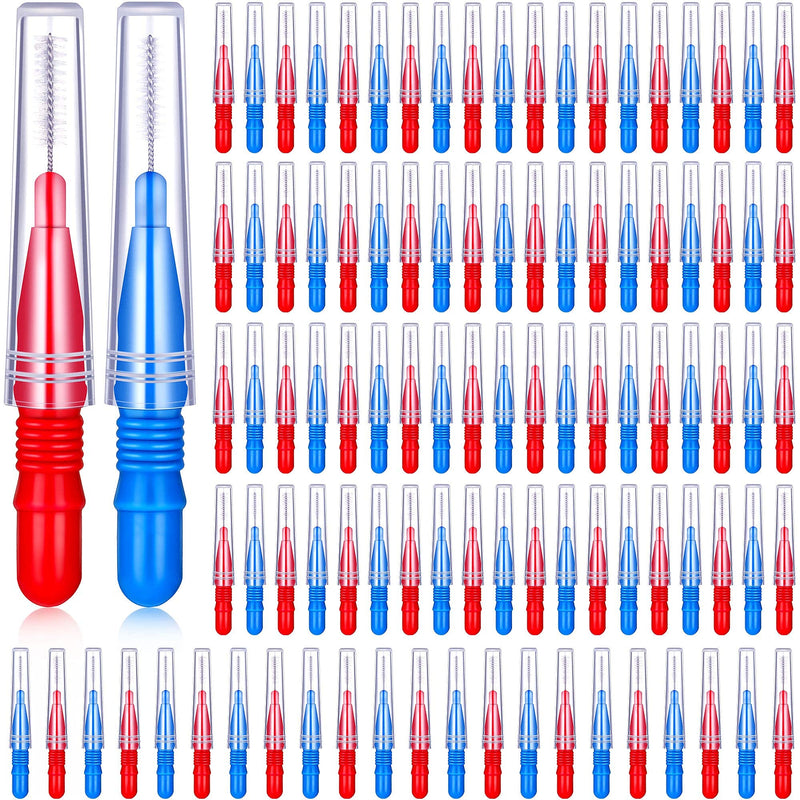 100 Pieces Braces Dental Brush Flosser for Cleaner Interdental Brush Toothpick Dental Tooth Flossing Head Oral Dental Hygiene Toothpick Cleaners Cleaning Tool Red and Blue - BeesActive Australia