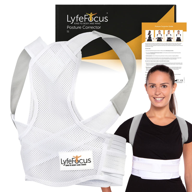 LyfeFocus S1 Premium Invisible Breathable Back Posture Corrector for Men & Women - Upper Back Support Brace & Straightener - Effective Posture Correction for Neck, Shoulder & Back Pain (White, Large) White L (Pack of 1) - BeesActive Australia