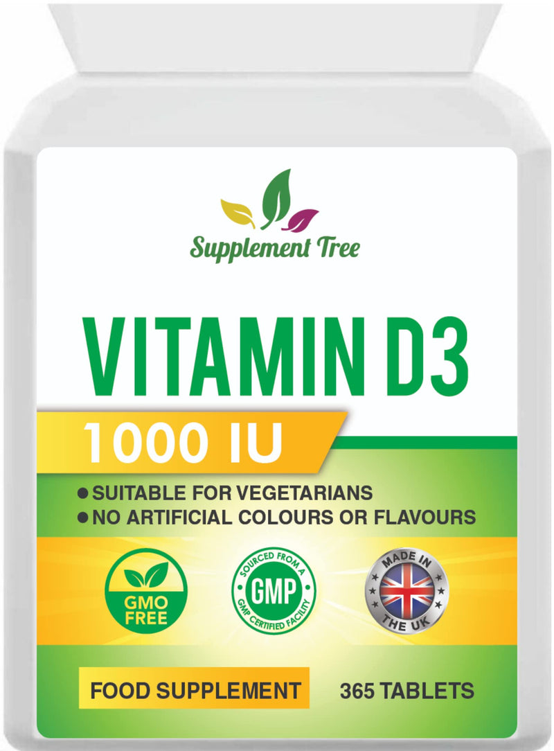 Vitamin D 1000IU 365 Vegetarian Tablets | Optimum Strength Cholecalciferol Vitamin D3 Supplement | UK Manufactured - BeesActive Australia