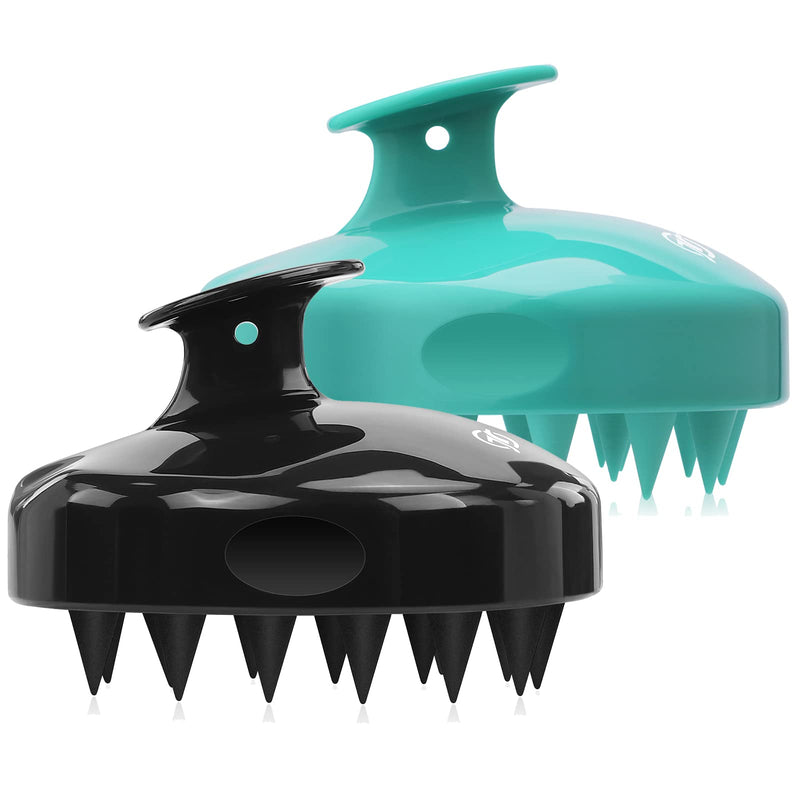 FREATECH 2-Pack Scalp Massager Shampoo Brush, Shower Hair Scrubber Scalp Exfoliator with Flexible Silicone Bristles for Dandruff Removal and Hair Growth, Wet and Dry Use for Men, Women, Kids, Pets Black & Green - BeesActive Australia