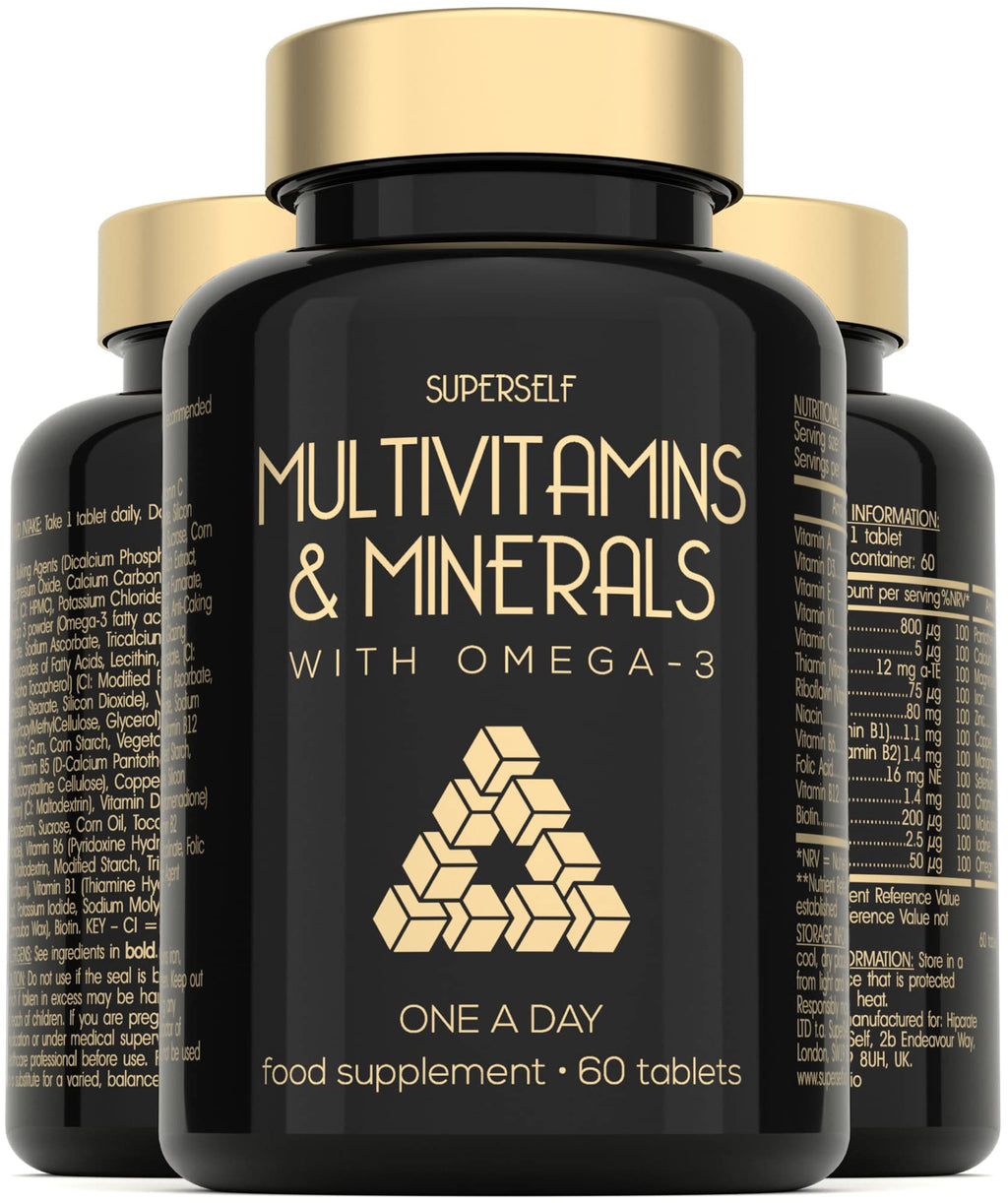 Multivitamins and Minerals with Omega 3 - Multivitamin Tablets for Men & Women - Adult Multi Vitamins with 100% Daily Dose of Iron, Zinc, Vitamin D, C, B12 - 26 Nutrients & Supplements - 60 Tablets - BeesActive Australia