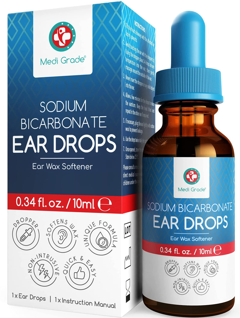 Medi Grade Sodium Bicarbonate Ear Wax Removal Drops, 10ml - 100% Natural Ear Cleaner Ear Wax Removal Kit Drops for Softening & Removing Earwax Buildup - Quick Action Ear Drops for Wax Ear Cleaning Kit - BeesActive Australia