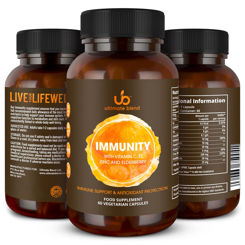 Ultimate Blend | Immunity with Vitamin C, D, Zinc and Elderberry | Immune Support & Antioxidant | Vegan, Gluten Free | Boosts Energy, Supports Immunity | For Healthy Hair, Skin, Bones � 60 Veggie Caps - BeesActive Australia