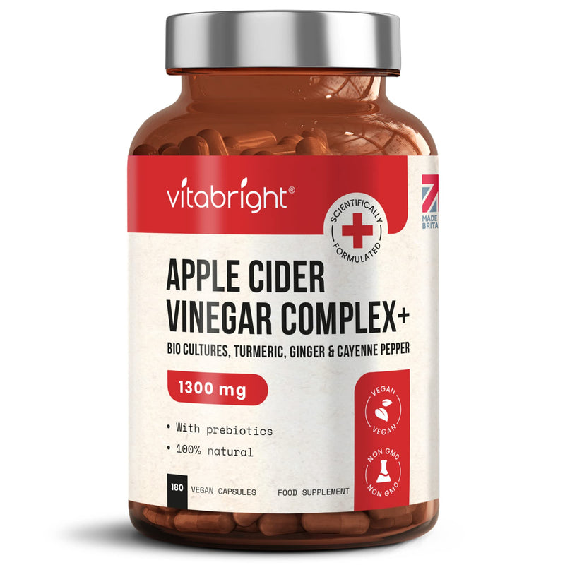 Apple Cider Vinegar Capsules with Pro and Prebiotics, Turmeric, Ginger and Cayenne Pepper – 180 Vegan Capsules - 1300mg per Serving - Raw & Unfiltered – Keto Diet Friendly – Made in The UK - BeesActive Australia