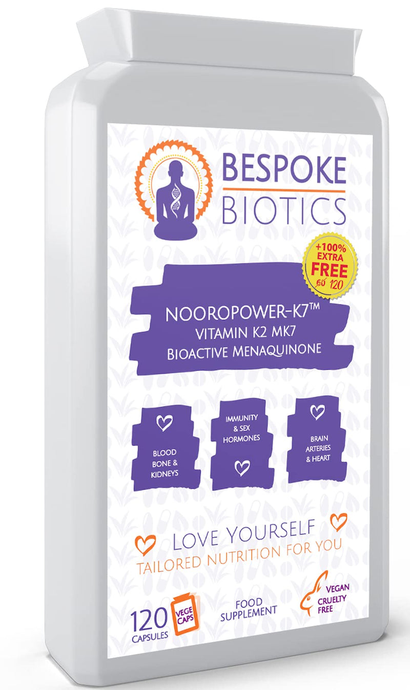 Vitamin K2 MK7-120 Easy Swallow Capsules not Tablets- Nooropower-K7 Pro, Protein Synthesis Vegan| Bone Health - Fracturing Nose Bleeds Heart Better Than Menaquinone K2 MK4 | Safe Dose UK Made - BeesActive Australia