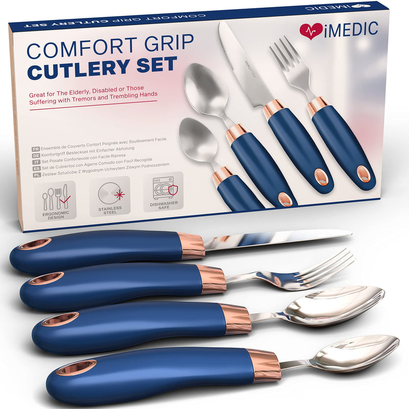 iMedic Designer Easy Grip Cutlery for Adults - 1 Set of Utensils for the Elderly with Adaptive Needs - Eating Utensils for Disabled People and with Parkinson's - Non-weighted Utensils for Hand Tremors Single - BeesActive Australia
