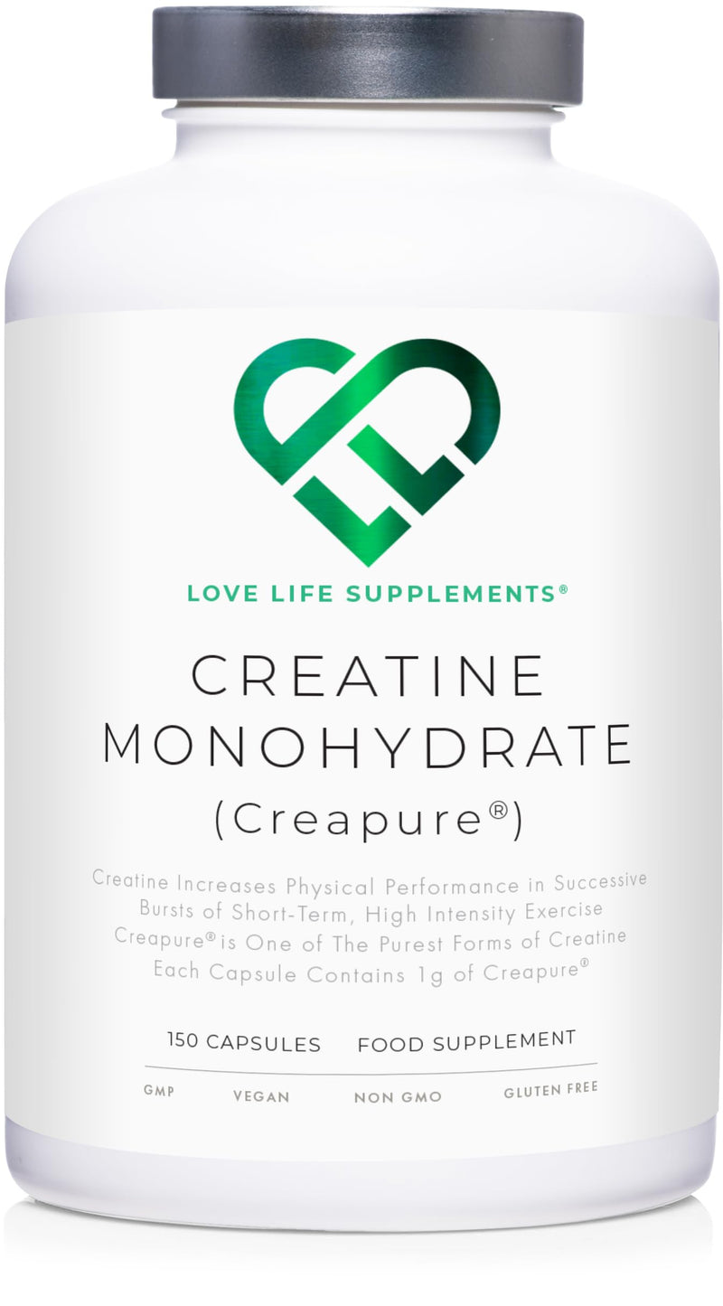 Creapure® Creatine Monohydrate Capsules (1 Gram per Capsule) | 150 Capsules (not Powder or Tablets) | 30-50 Servings | Love Life Supplements - 'Clean, Effective, High Quality' - BeesActive Australia