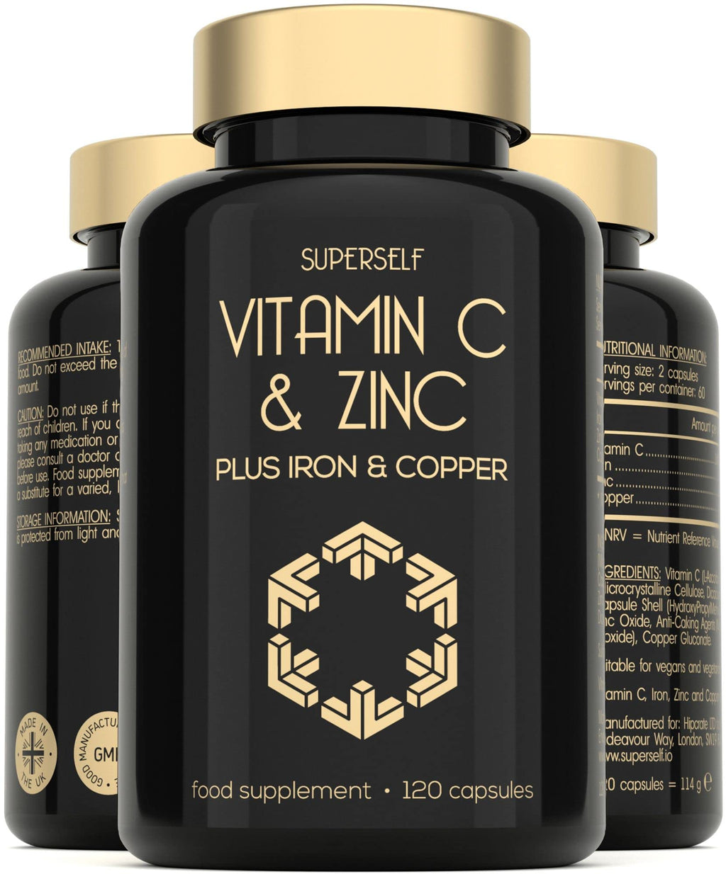 Vitamin C and Zinc Tablets - 1000mg VIT C Enhanced with Zinc, Iron, Copper High Strength - 120 Easy to Swallow Capsules - Vegan Immune System Complex Vitamin C Supplement with Superior Absorption - BeesActive Australia