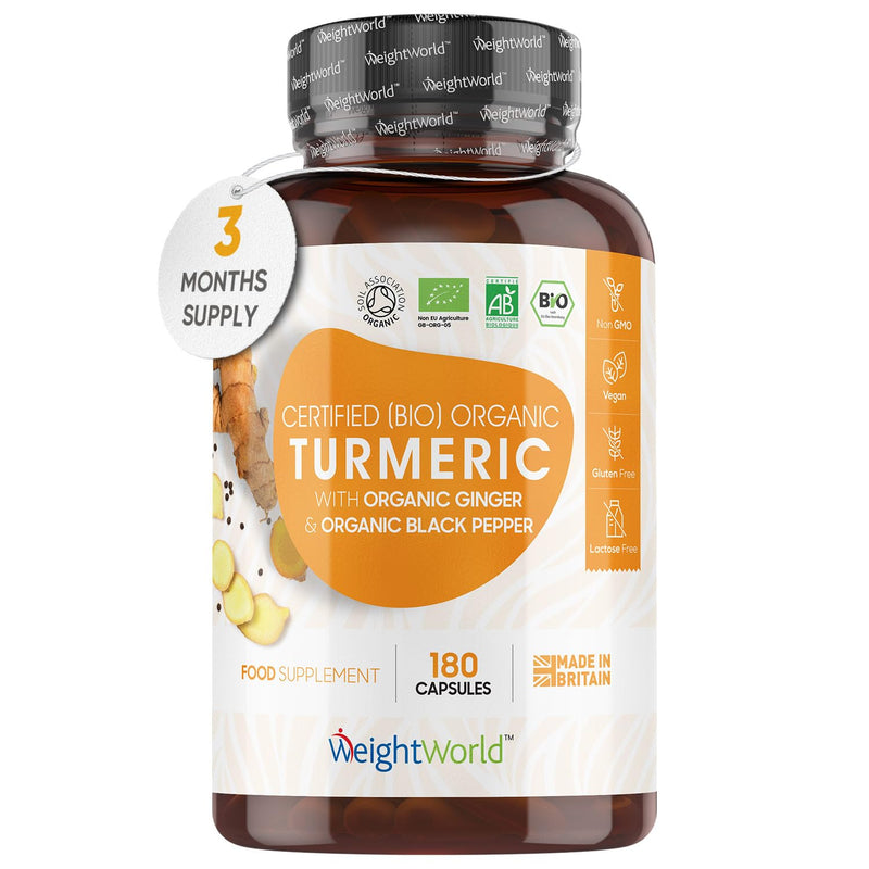 Organic Turmeric Capsules High Strength 1520mg - with Black Pepper & Ginger - 180 Capsules (3 Months Supply) - Soil Association Certified Turmeric Supplement - Natural & Vegan - Made in The UK - BeesActive Australia