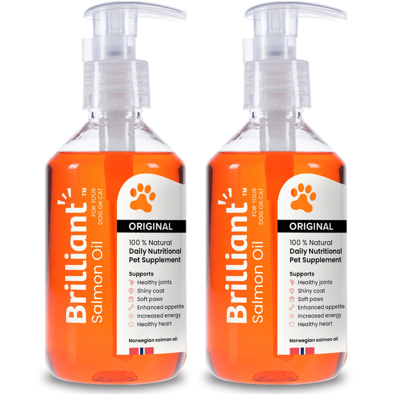 Brilliant Norwegian Salmon Oil for Dogs, Cats, Horse, Ferret - Pure Omega 3, 6 & 9 Fish Oil Food Treats Supplement for Natural Coat, Immune Support, Itchy Skin, Joint & Brain Health - 2x300ml 300 ml (Pack of 2)