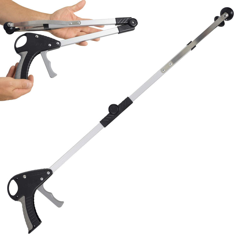 Vive Foldable Suction Reacher Grabber - Pickup Reaching Tool - Long, Heavy Duty, 32 Inch Extended Reacher - Elderly, Seniors, Injured, Kids - for Trash, Garbage, Cups, Glasses, High Shelf (1) Gray 2.66 Foot (Pack of 1) - BeesActive Australia