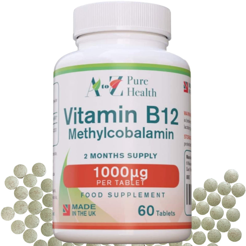Energy Supplement, Vitamin B12 Complex High Strength Vegan Tablets | 1000mcg 60 Tablets (2 Month's Supply) | Premium, High Strength B12 Methylcobalamin | Reduces Tiredness & Fatigue | UK Made 60 Count (Pack of 1) - BeesActive Australia